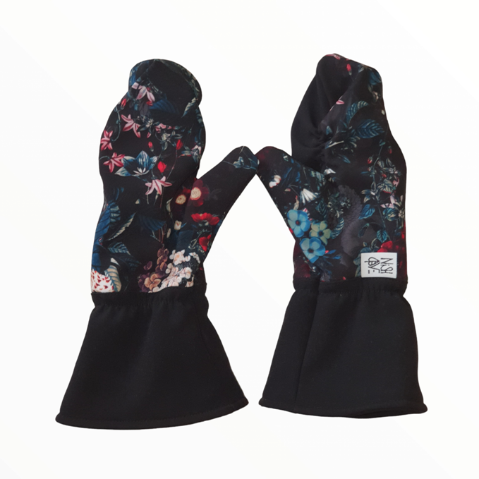 Rękawiczki Nishove - Softshell z wełną merino - czarny z printem w kwiaty - ROZMIAR XS - Nishove zdjęcie 1
