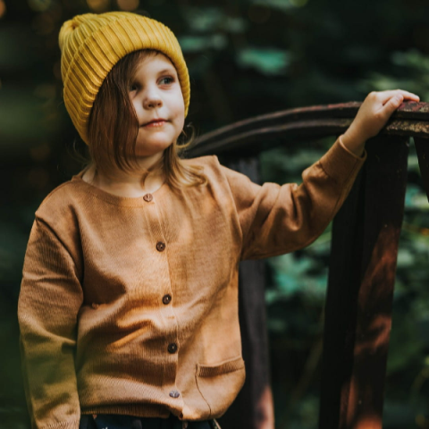 Sweter rozpinany dla dzieci karmelowy - Paterns zdjęcie 1