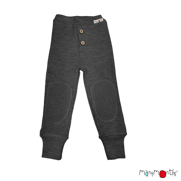 ManyMonths Spodnie z wełny merynosów Baby Joggers z łatami czarne - ManyMonths zdjęcie 1