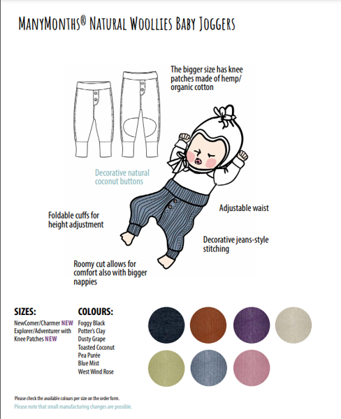 ManyMonths Spodnie z wełny merynosów Baby Joggers z łatami różowe - ManyMonths zdjęcie 2