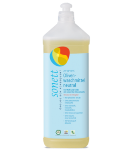 Płyn do prania wełny i jedwabiu, SENSITIV, z mydłem z bio oliwki z oliwek, dla alergików, 1 litr, Sonett