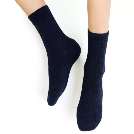 STEVEN Skarpetki bezuciskowe dziecięce 79% merino granatowe prążek