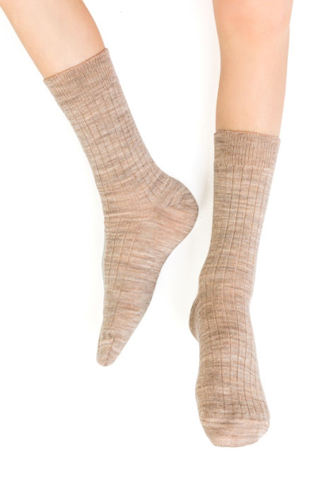 STEVEN Skarpetki melanż beż bezuciskowe prążek dziecięce 75% merino