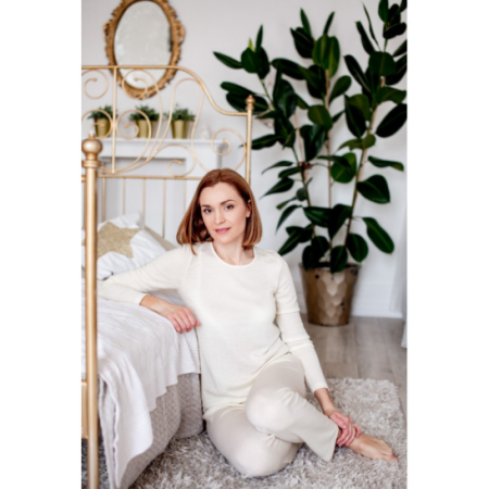 Piżama dwuczęściowa z wełny merino długi rękaw Green Rose