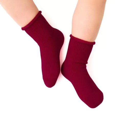 STEVEN Skarpetki bordowe bezuciskowe dziecięce 75% merino