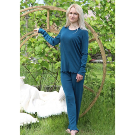 Piżama dwuczęściowa z wykończeniem ozdobnym z wełny merino długi rękaw Green Rose