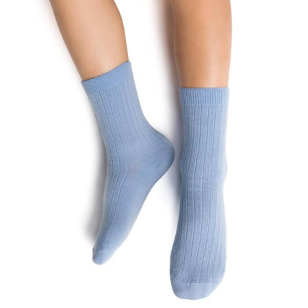 STEVEN Skarpetki bezuciskowe dziecięce 79% merino jasnoniebieskie prążek