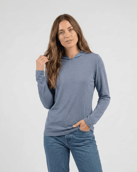 Cienka bluza anty UV damska z kapturem, 100% wełna merino