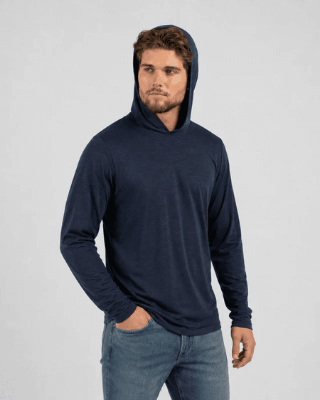 Cienka bluza anty UV męska z kapturem, 100% wełna merino