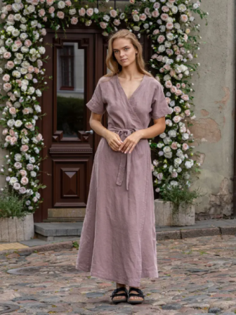 Lniana sukienka wiązana długa Eleanor menique - menigue zdjęcie 1