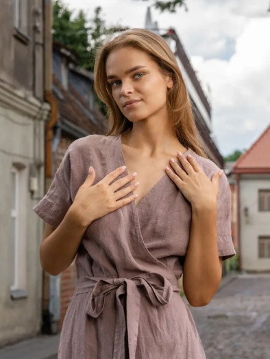 Lniana sukienka wiązana długa Eleanor menique - menigue zdjęcie 3