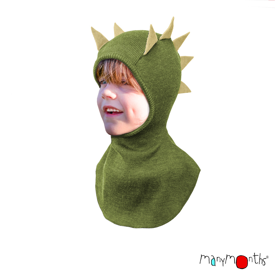 ManyMonths Kominiarka z wełny merynosów - Garden moss Green Dino - ManyMonths zdjęcie 1