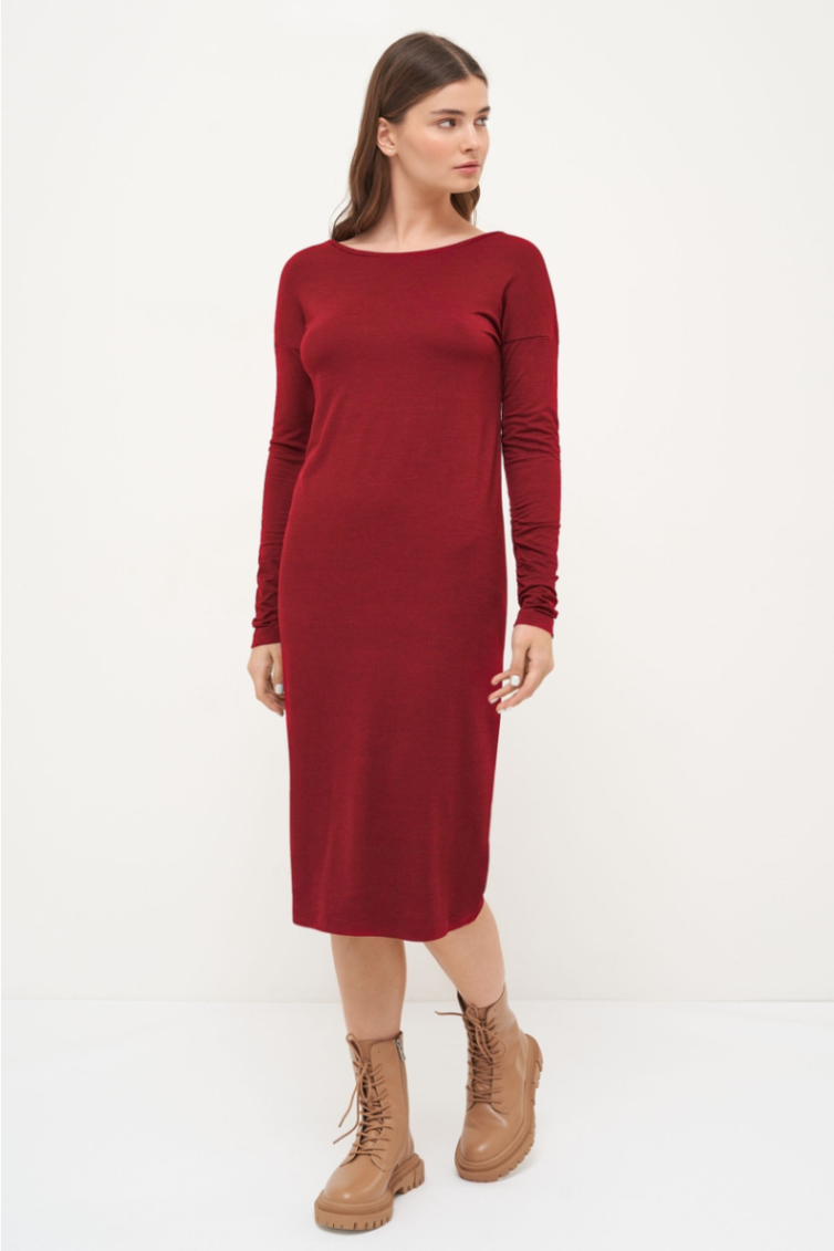 bordowa sukienka merino